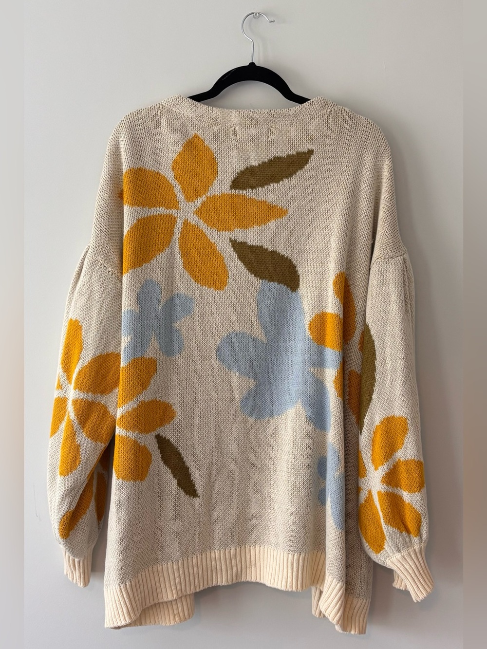 DRIFTWOOD Cream Cardigan with Mustard & Light Blue Floral Pattern - Picture 2 of 5